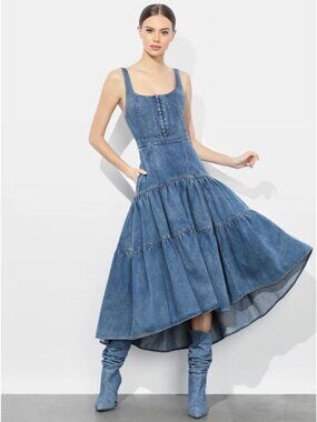 Alice + Olivia Diana Liana Vintage Blue Structured Midi Dress 0 NWT $595
